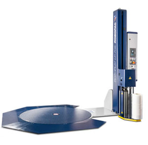 Low profile Rotoplat semi-automatic turntable stretch wrapper
